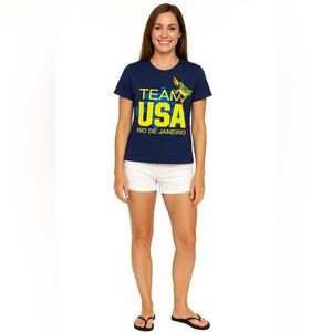 Team USA Rio Olympics 2016 Graphic Tee Navy Fitted Cotton Shirt‎ Size L